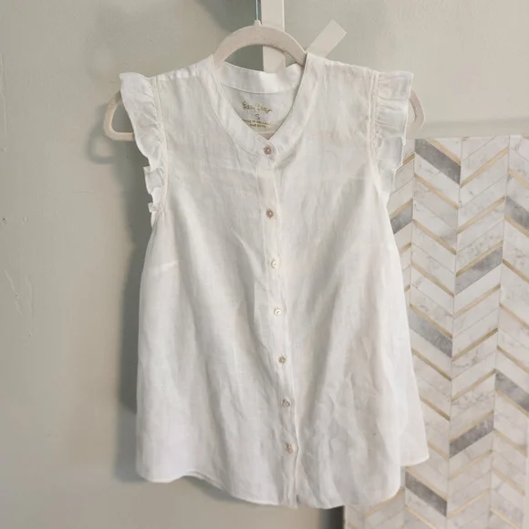 Lilly Pulitzer Briette Button Down Top Size Small Resort White 100% Linen Ruffle - Picture 5 of 12